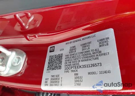 2025 Chevrolet Colorado 4Wd Trail Boss z USA, uszkodzony, nr VIN 1GCPTEEK3S1126573